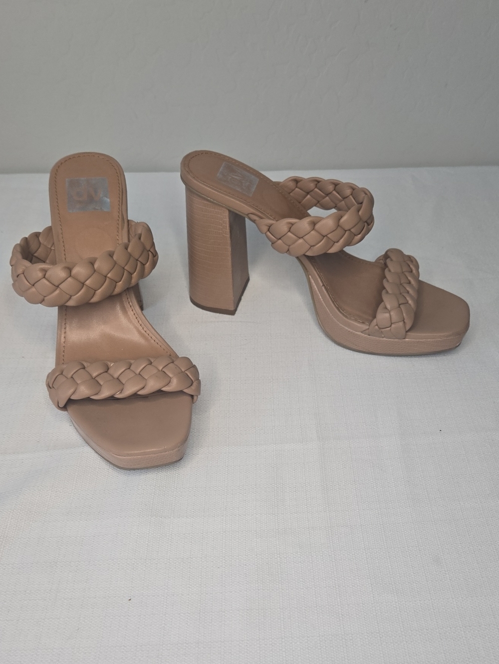 DV by Dolce Vita Braided Double-Strap Block Heel Sandals - Beige